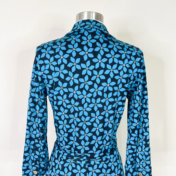DVF | Celeste Floral Wrap Blue Black Cotton Silk Designer Romper No Size Tag EUC - Picture 7 of 10